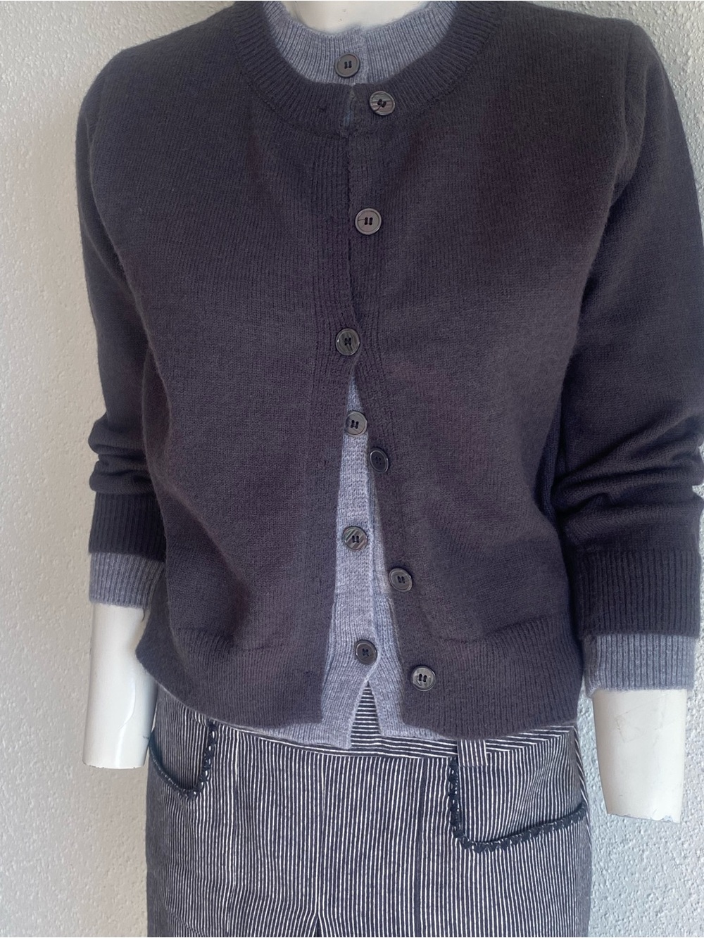 Minimalist Layered Look Soft Brushed Knit Cardigan Grey Twin Set Style S/M